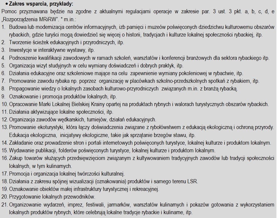 ZAKRES WSPARCIA P.1.1 - PRZYKŁADY 