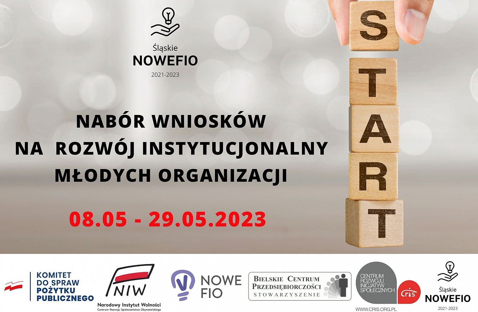 Nabór wniosków Śląskie NOWEFIO na rozwój instytucjonalny młodych organizacji pozarządowych. 